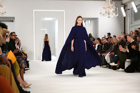 Models wear creations by Jasper Conran at the Autumn/Winter 2018 runway show in London.