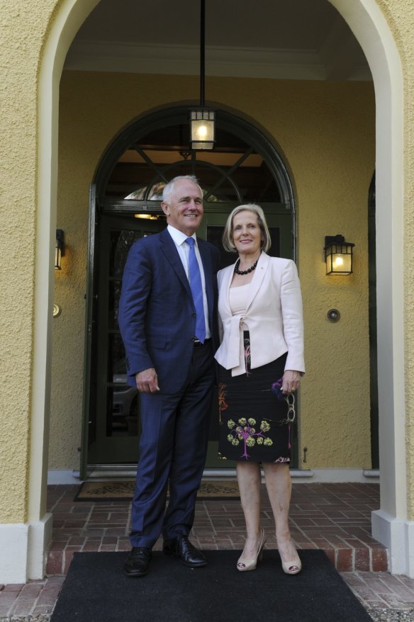 Prime Minister Malcolm Turnbull and wife Lucy arrive at the Lodge for their first night on January 23 this year. 