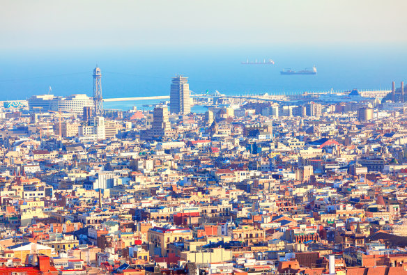 A sweeping view of Barcelona from Hospitalet de Llobregat, one of the most crowded districts in Europe. 