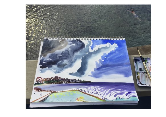 Inspired by a moment of clouds blotting out the sun, when all illustrator Matthew Martin wanted was a moment of warmth to thaw out after his swim.