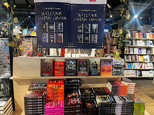 Dymocks in Queen Street Mall showcasing books that might appeal to celestials.