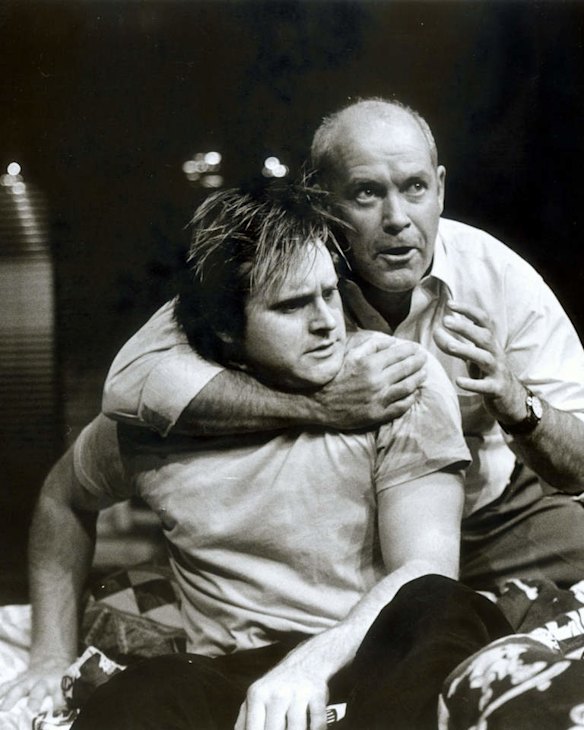 Gary Sweet and Jacob Allan on stage in "The Recruit".