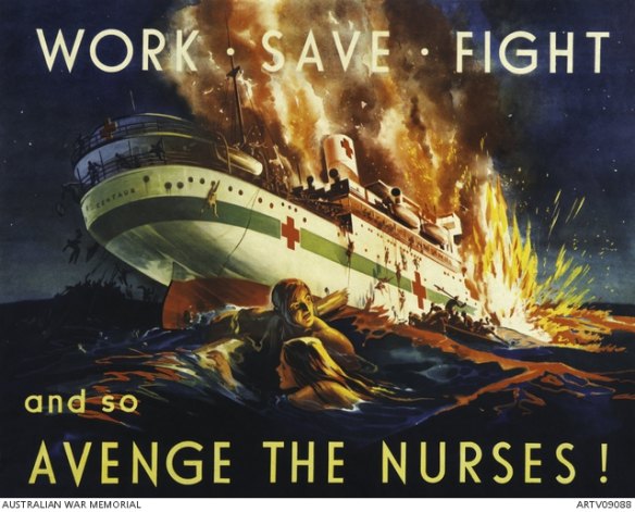 The sinking of HS Centaur, depicted on this poster, took place off the Queensland coast on May 14, 1943. The ship sank in just three minutes, killing 268 people.