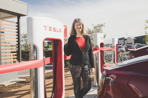 Tesla owners club founder Jude Burger at the unveiling of Canberra's first Tesla supercharger station. 