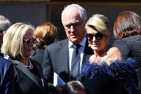 Former Prime Minister Malcolm Turnbull with his wife Lucy and former Foreign Affairs Minister Julie Bishop.
