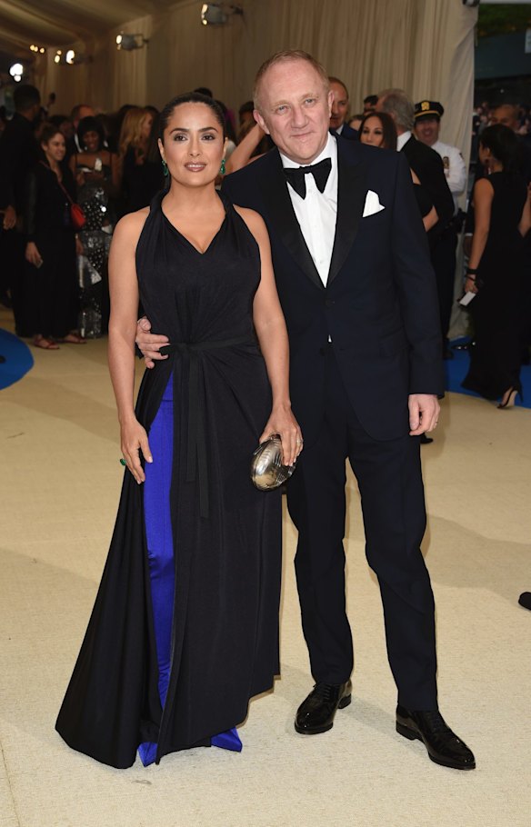 Salma Hayek and Francois-Henri Pinault attend The Metropolitan Museum of Art's Costume Institute benefit gala celebrating the opening of the Rei Kawakubo/Comme des Garcons: Art of the In-Between exhibition on Monday, May 1, 2017, in New York.