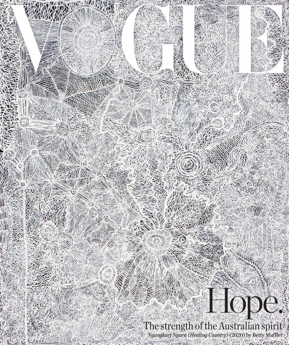 Betty Muffler's 'Ngangkari Ngura' (Healing Country) is on the cover of this month's Vogue Australia, which is out now.