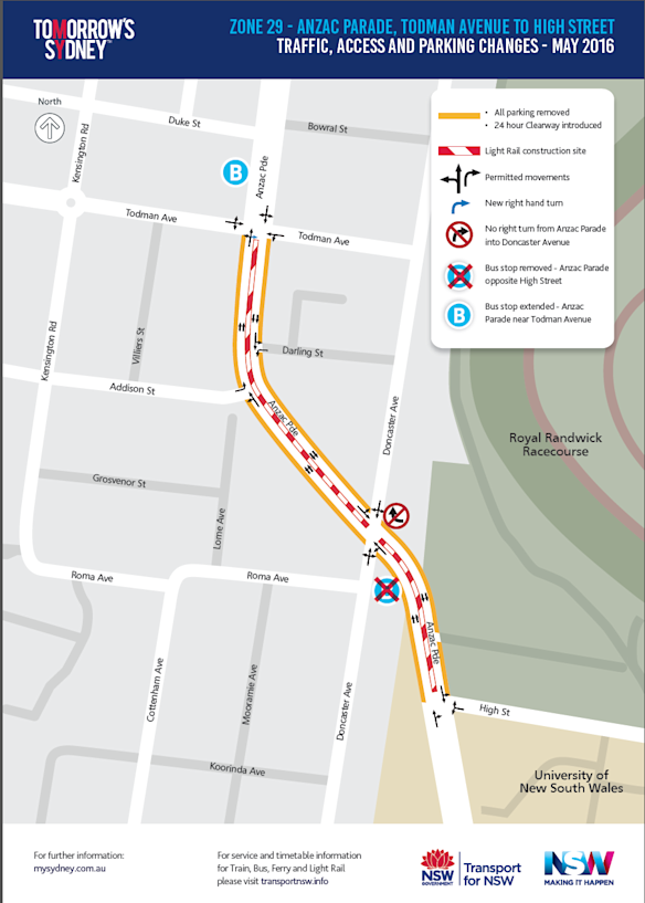 Light rail construction on Anzac Parade. 