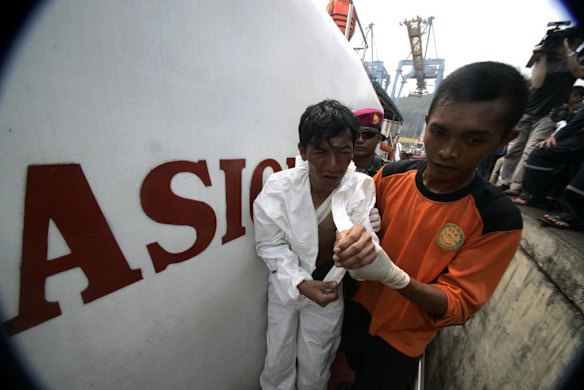 Immigrant survivor at Merak port.