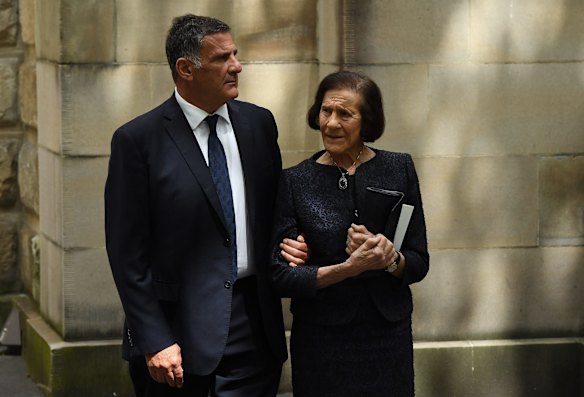 Former NSW Governor Dame Marie Bashir (right) leaves.
