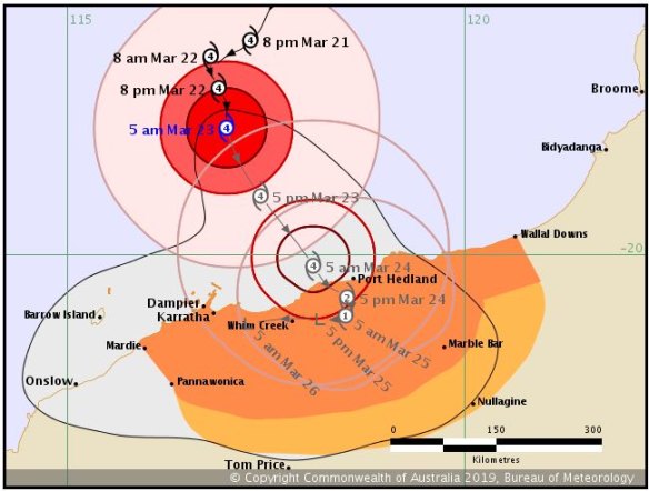 The tropical cyclone forecast track map issued at 5.40am Saturday. 