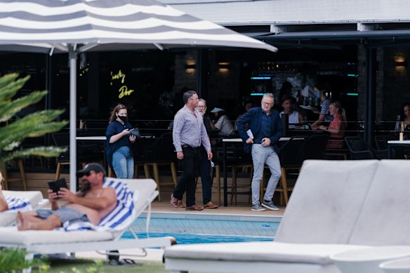 Labor leader Anthony Albanese with Labor Candidate for Dawson Shane Hamilton at the Coral Sea Resort at Airlie Beach. 