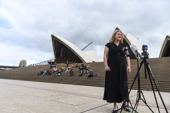Rachel Bate sings at the Sydney Opera House on November 9, marking the 60th anniversary of the first performance for workers by Paul Robeson.