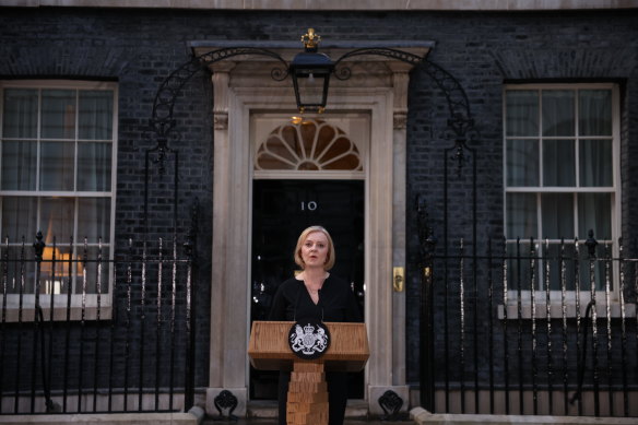 UK Prime Minister Liz Truss addresses the nation outside Number 10 following the death of Queen Elizabeth II.