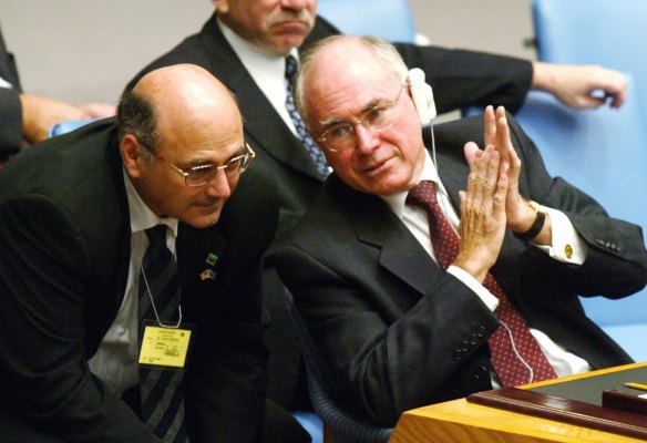 Art of politics: Sinodinos with John Howard at the UN in 2002. 