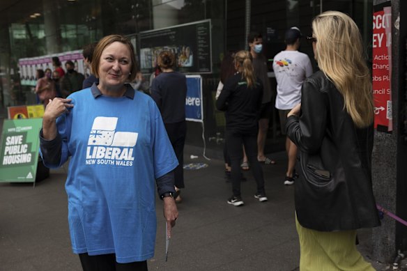 Liberal candidate for Lord Mayor of Sydney, Shauna Jarrett, at Surry Hill Library as voting continues in the NSW local council elections.