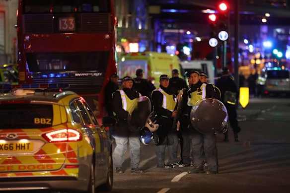 Police at the scene in Borough high street at London Bridge.