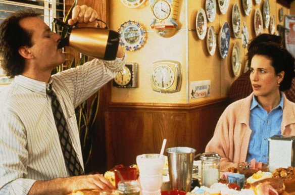 Harold Ramis' 1993 film <i>Groundhog Day</i>, starring Bill Murray and Andie McDowell.