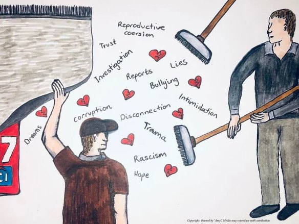 Amy, one of the five First Nations families involved in the Hawthorn racism case, has expressed her feelings through her artwork: The Brooms are Coming Out.
