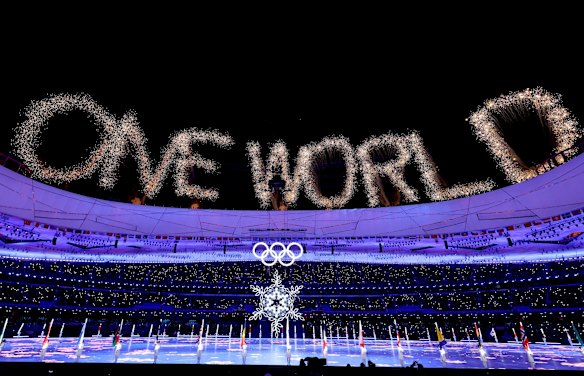 A fireworks display is seen inside the stadium during the Beijing 2022 Winter Olympics Closing Ceremony on Day 16 of the Beijing 2022 Winter Olympics at Beijing National Stadium in Beijing, China. 