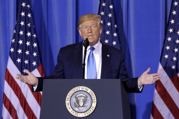 President Donald Trump speaks to the media after meeting with President Xi.