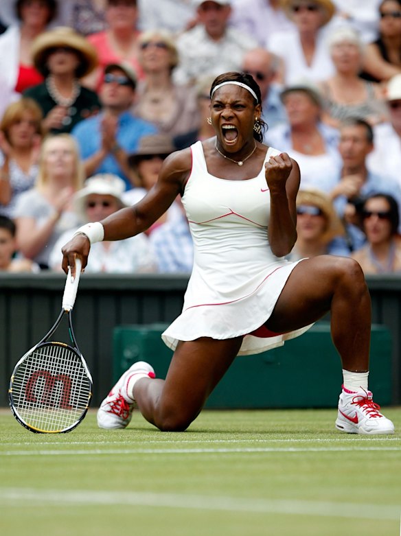 2010 Wimbledon - Serena Williams celebrates a point during the Ladies Singles Final Match against Vera Zvonareva of Russia.