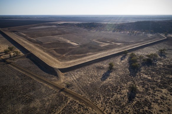 A so-called turkey nest dam used to capture flood waters near the Macquarie Marshes in northern NSW.