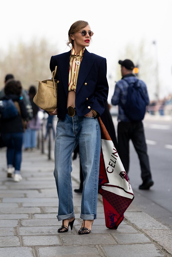 Ukrainian model Viky Rader outside the Celine fashion show at Paris Fashion Week.