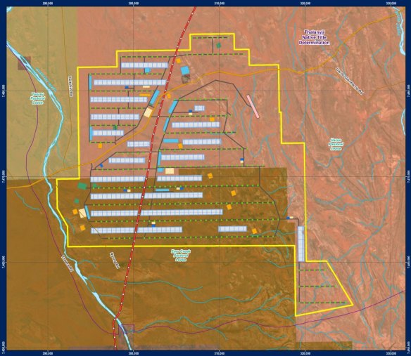 The hub will cover 61,000 hectares (green - wind turbines, blue - solar panels).