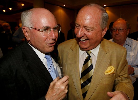 Prime Minister John Howard with broadcaster Alan Jones at a fundraiser for Eastwood Rugby Club at North Ryde RSL just 1 week out from the Federal Election. 16th November 2007.