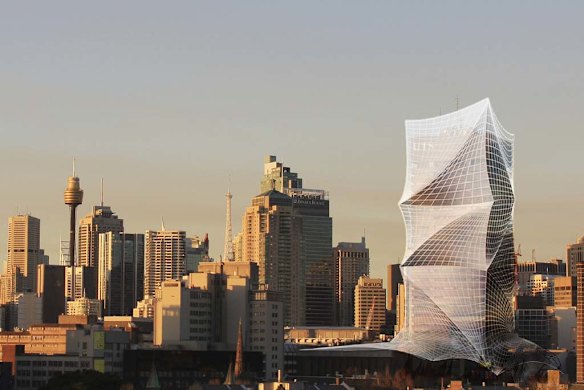 An architect's impression of the UTS tower sheathed in a high-tech membrane.