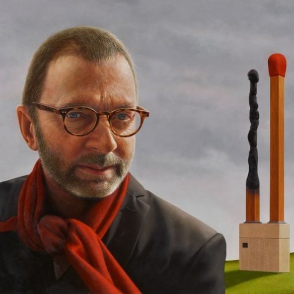 'The red scarf: portrait of Wayne Tunnicliffe'. Acrylic and oil on polycotton.