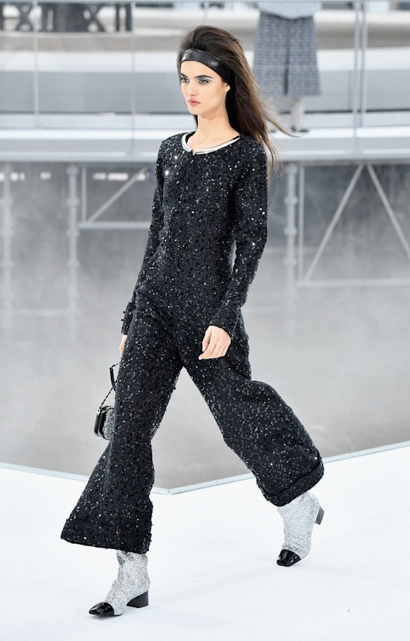 Model walks the runway during the Chanel show.