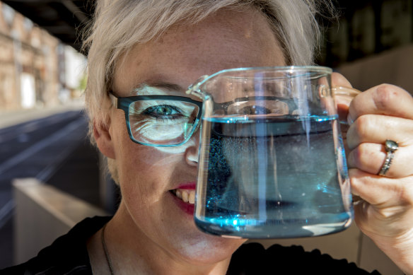 Sydney Tea Festival co-founder Corinne Smith with a pot of blue Vivid Colour Changing Tea 