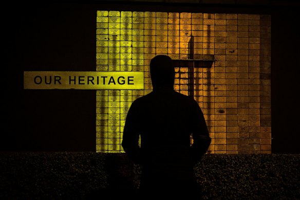 A man is seen looking at the memorial at Doncaster RSL Club on April 25, 2020 in Melbourne, Australia. 