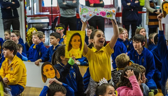Giralang Primary school. The school where Olympic 400 meter hurdler teaches excitedly watches her compete in the semi-final event at the Rio Olympic games. Yasy Ghazag cheers along with her poster.