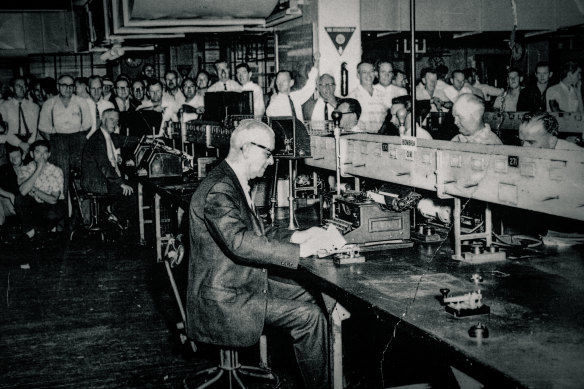 End of an era - the scene at the telegraph operating room at Sydney GPO.