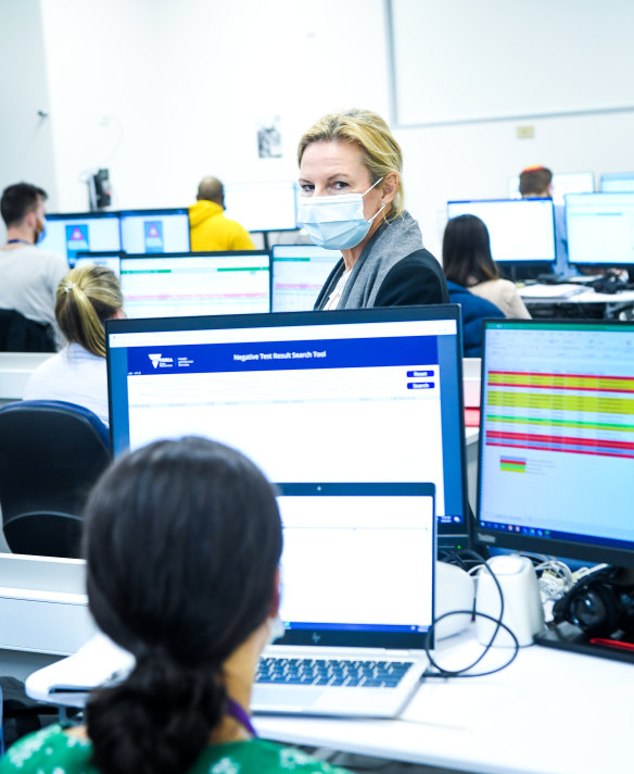 “We own it”: South East Public Health Unit director Rhonda Stuart inside the contact tracing “war room” at the Monash Medical Centre.