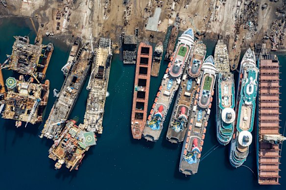 Five cruise ships are seen being broken down for scrap metal at the Aliaga ship recycling port in Izmir, Turkey. With the global coronavirus pandemic pushing the multi-billion dollar cruise industry into crisis, some cruise operators have been forced to cut losses and retire ships earlier than planned. The crisis however has bolstered the years intake of ships at the Aliaga ship recycling port with business up thirty percent on the previous year.  