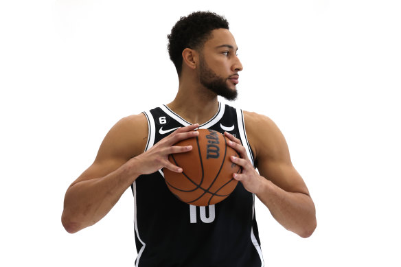 Ben Simmons, posing here at the Brooklyn Nets’ media day, says he is looking forward to playing again, having missed the entire 2021-22 season.