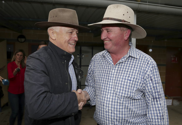 December 2, 2017: Malcolm Turnbull campaigns with Barnaby Joyce at a polling booth at the McCarthy Catholic College in Tamworth during the New England byelection.