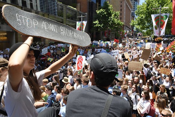 Thousands of students protest climate change at Martin Place, Sydney.