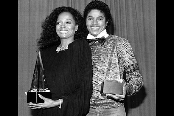 In this Jan. 30, 1981 picture, Michael Jackson and Diana Ross hold their American Music Awards in Los Angeles.
