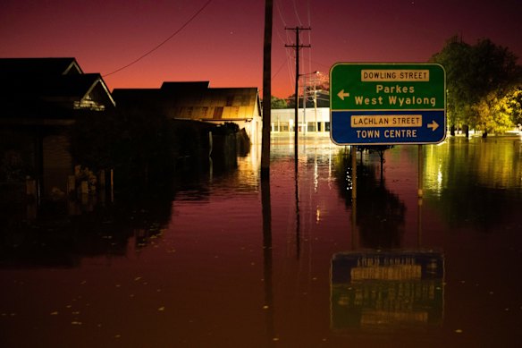 Increased flood water is revealed at dawn, Friday November 4, 2022.