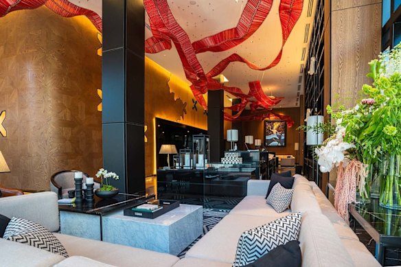 The sculpture representative of SA's trademark red wine industry flows through the lobby.