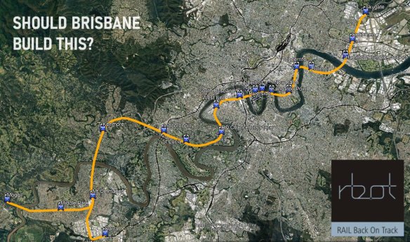 Rail Back on Track’s proposed Brisbane Subway route.