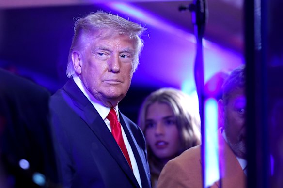 At home: Donald Trump watches in preparation for the NBA Finals game at Madison Square Garden.