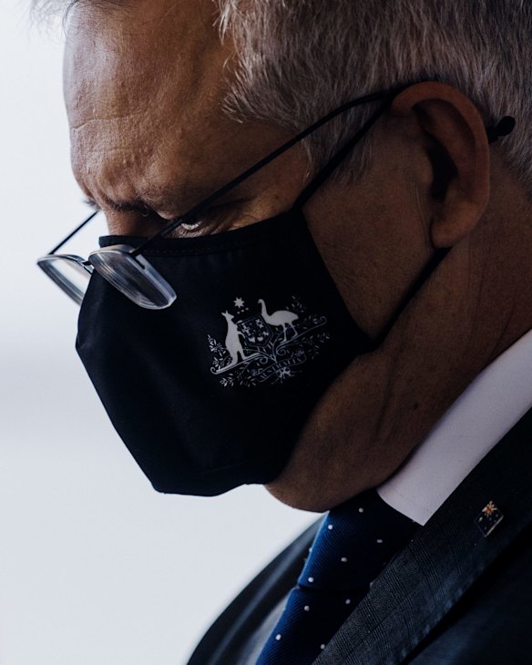 Australian Prime Minister Scott Morrison at Terrigal Surf Life Saving Club in December where he announced that a licence to drill for oil and gas off the coast between Sydney and Newcastle would not be renewed. 

