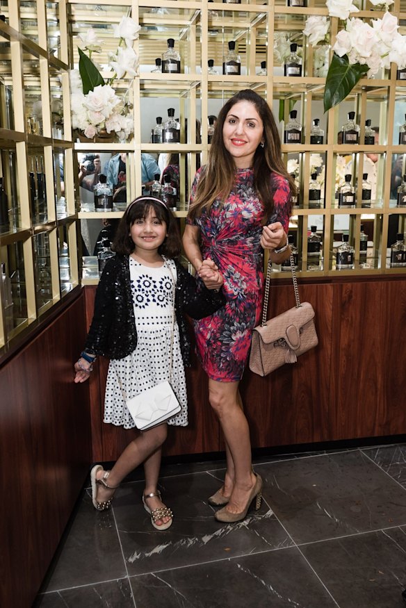 Bahar Etminan and her daughter at the opening of the Creed Australian flagship store.
