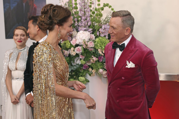 Star Power: James Bond star Daniel Craig charms Kate, the Duchess of Cambridge, at the No Time To Die premiere in London